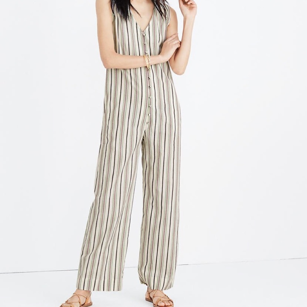 Madewell button down striped jumpsuit